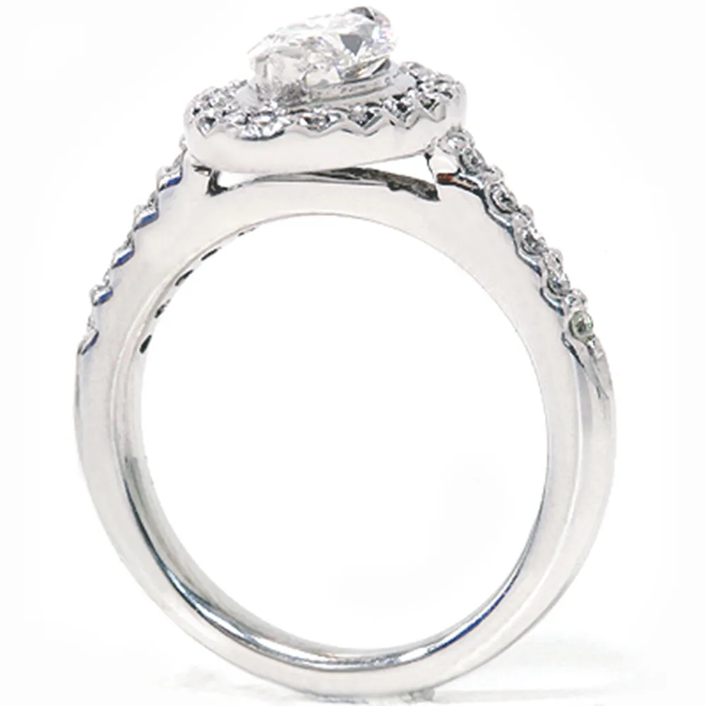 1 3/8ct Marquise Halo Diamond Ring 14K White Gold