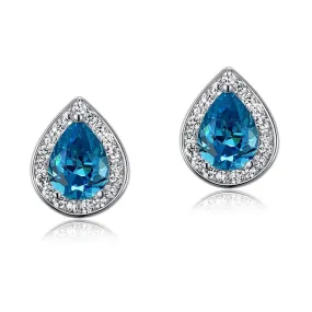 1 Carat Pear Cut Created Blue Topaz 925 Sterling Silver Stud Earrings MXFE8033