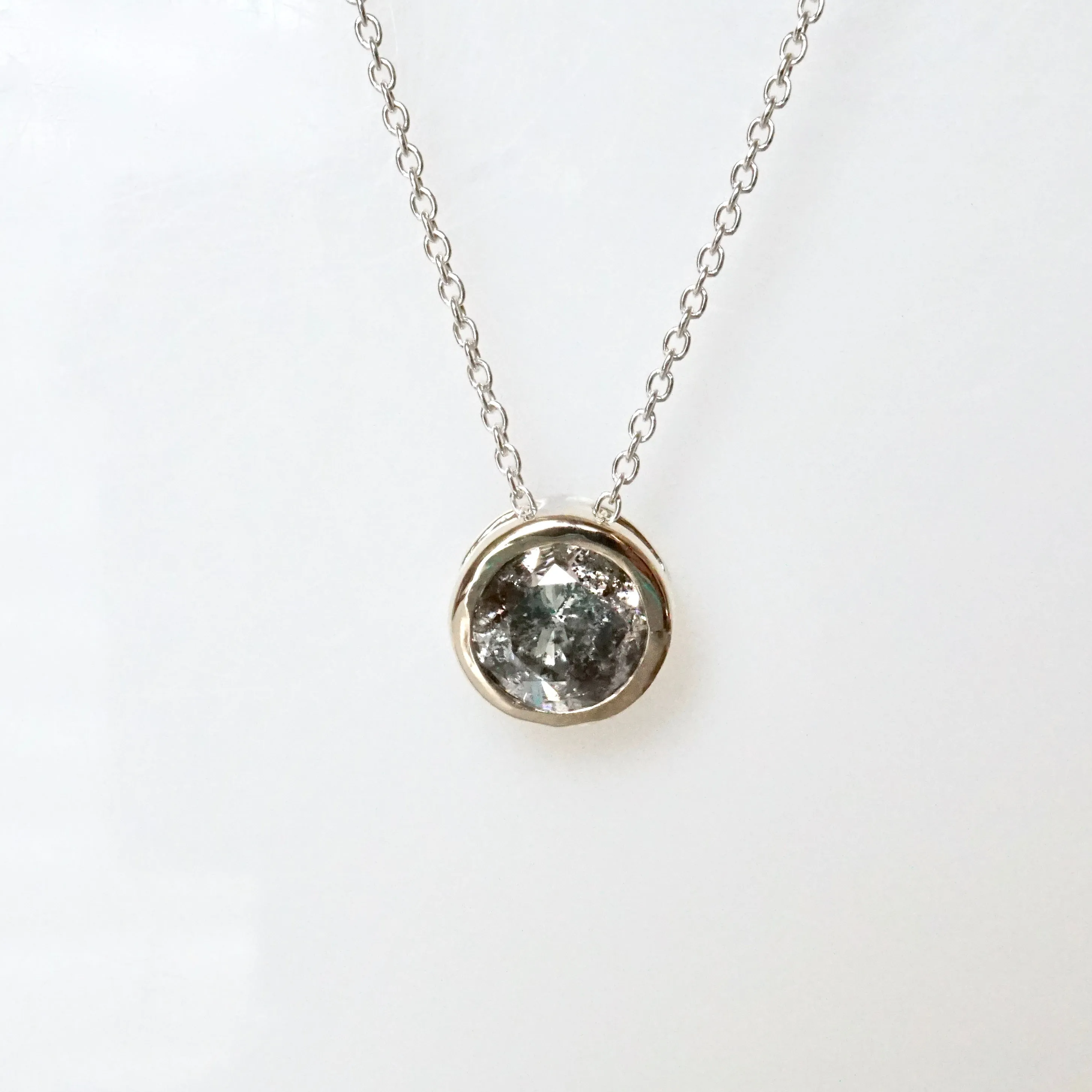 1 carat Salt and Pepper Diamond Necklace - Bezel Set Gray Diamond Pendant - Diamond Solitaire Necklace