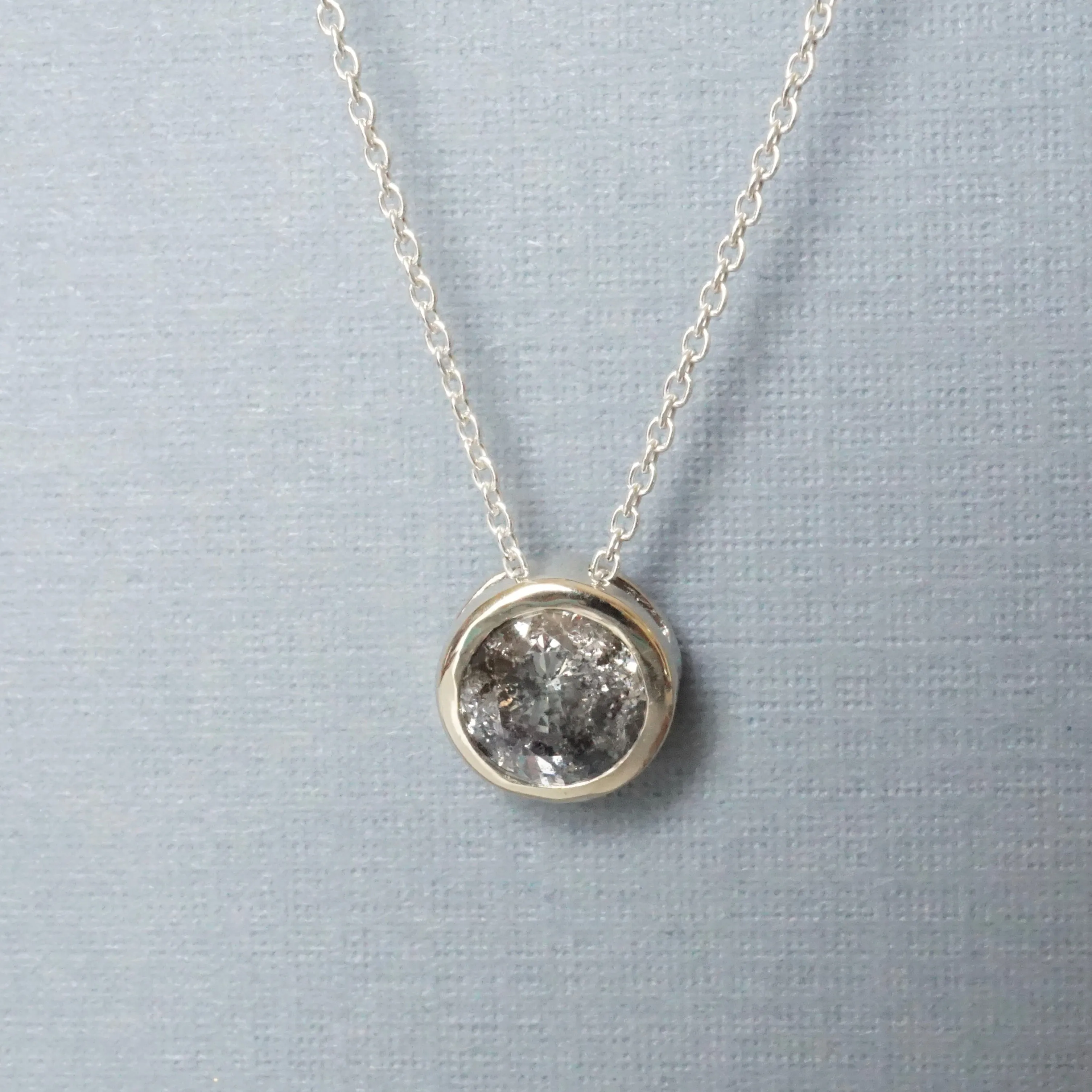 1 carat Salt and Pepper Diamond Necklace - Bezel Set Gray Diamond Pendant - Diamond Solitaire Necklace