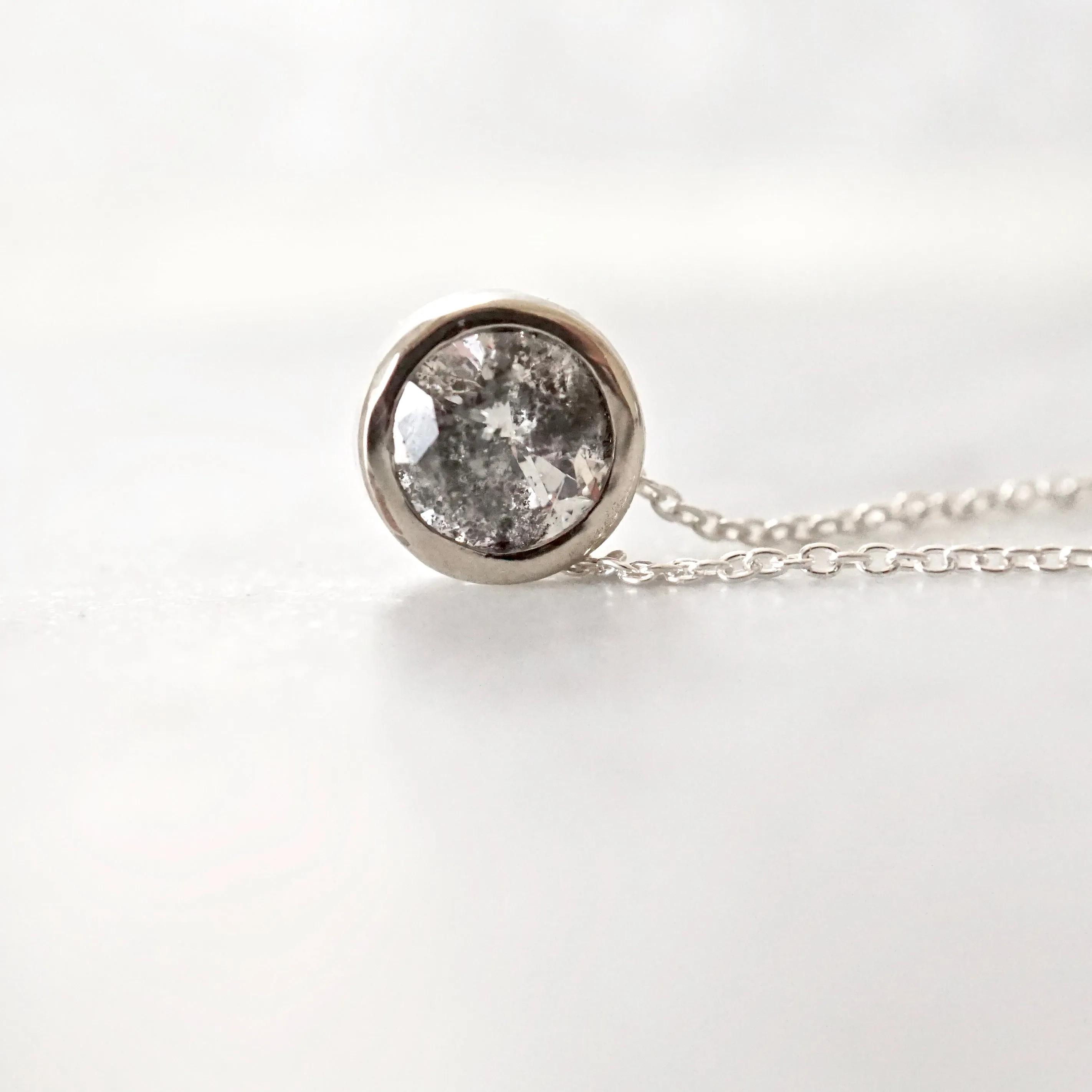 1 carat Salt and Pepper Diamond Necklace - Bezel Set Gray Diamond Pendant - Diamond Solitaire Necklace