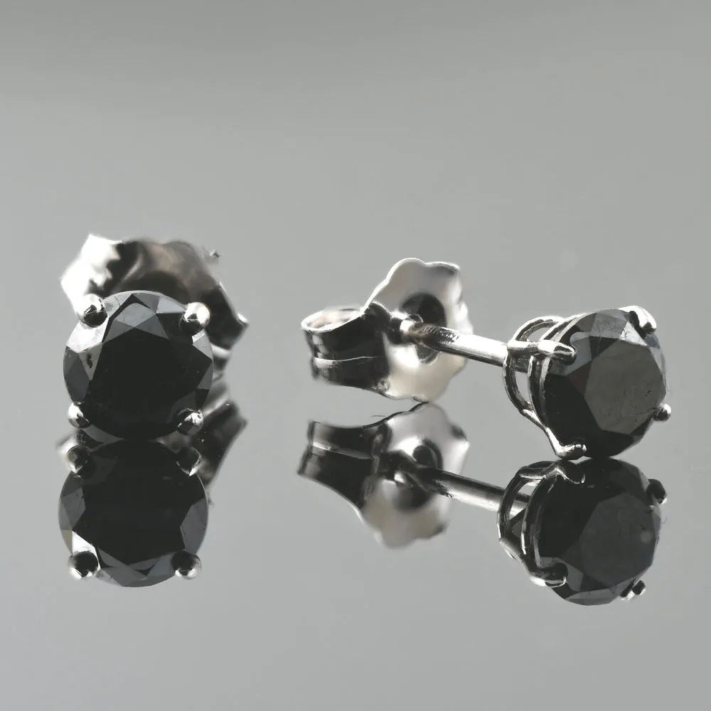 1 Ct Black Diamond Studs Earrings in 14k White Gold