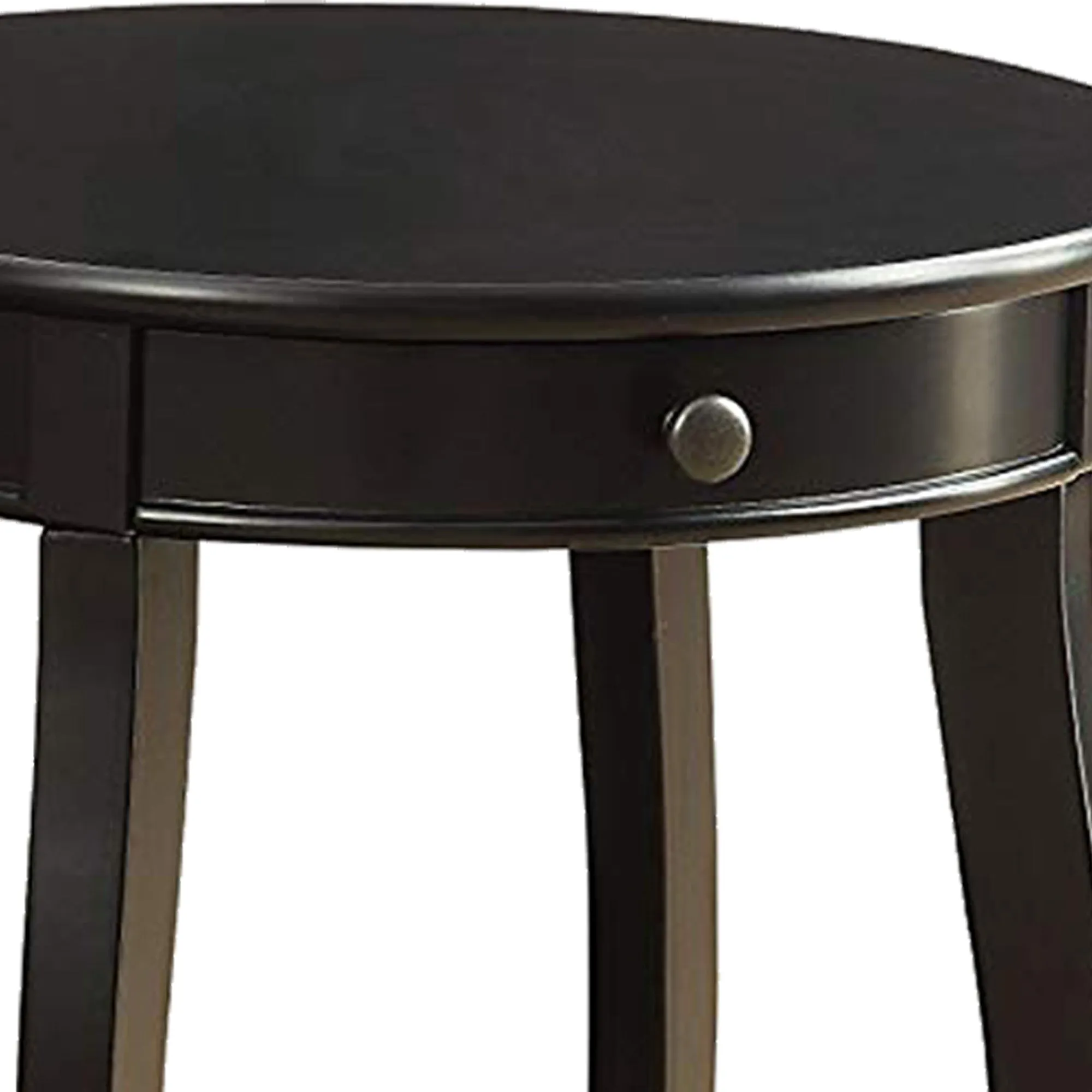 1 Drawer Round Shape Wooden End Table With Cabriole Legs, Espresso Brown  By Benzara