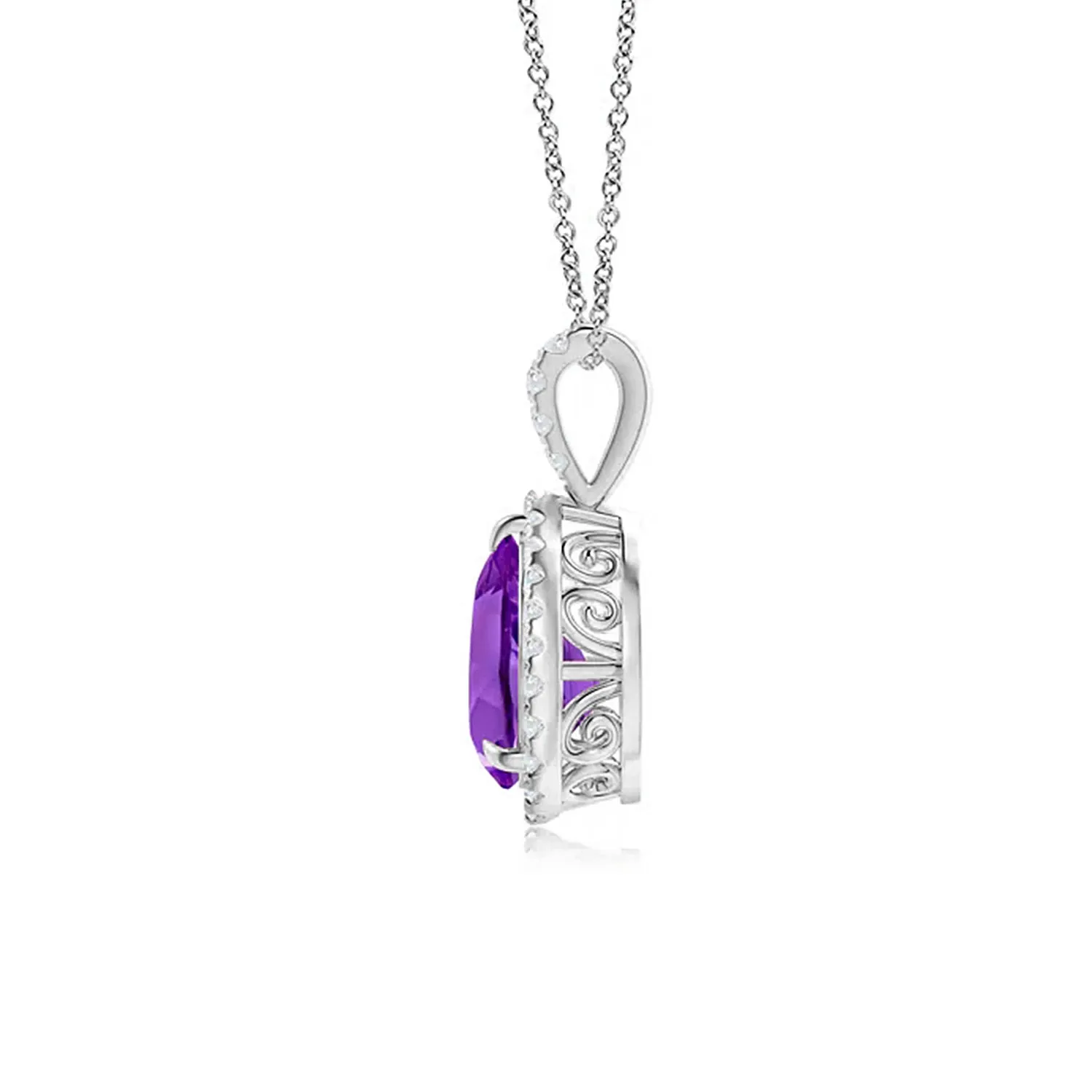 1.18 CT. Amethyst Pear Shape Pendant with Pavé Diamond Halo