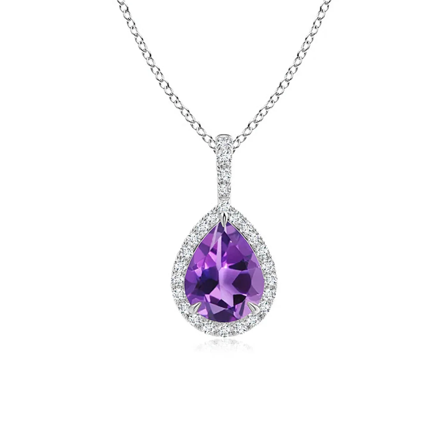 1.18 CT. Amethyst Pear Shape Pendant with Pavé Diamond Halo