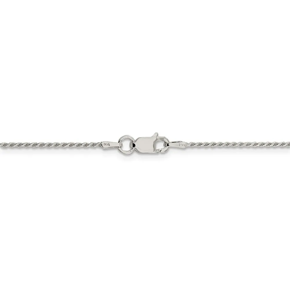 1.1mm Sterling Silver Solid Diamond Cut Rope Chain Anklet, 9 Inch