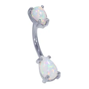 14K White Gold Teardrop Opal Belly Ring