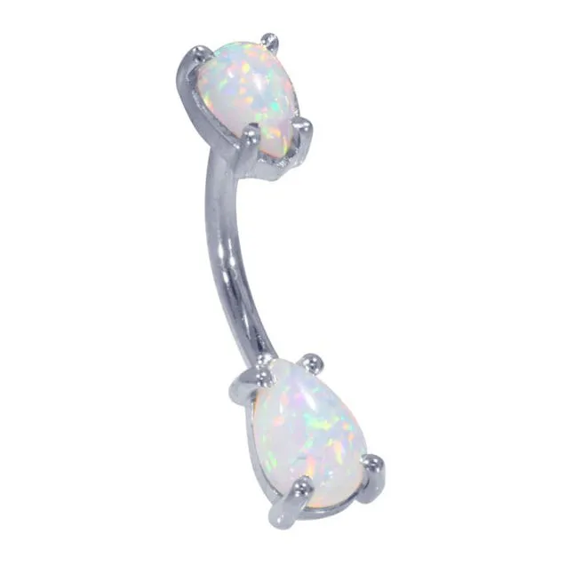 14K White Gold Teardrop Opal Belly Ring