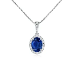 1.69 CT. Vintage Style Oval Sapphire Halo Pendant