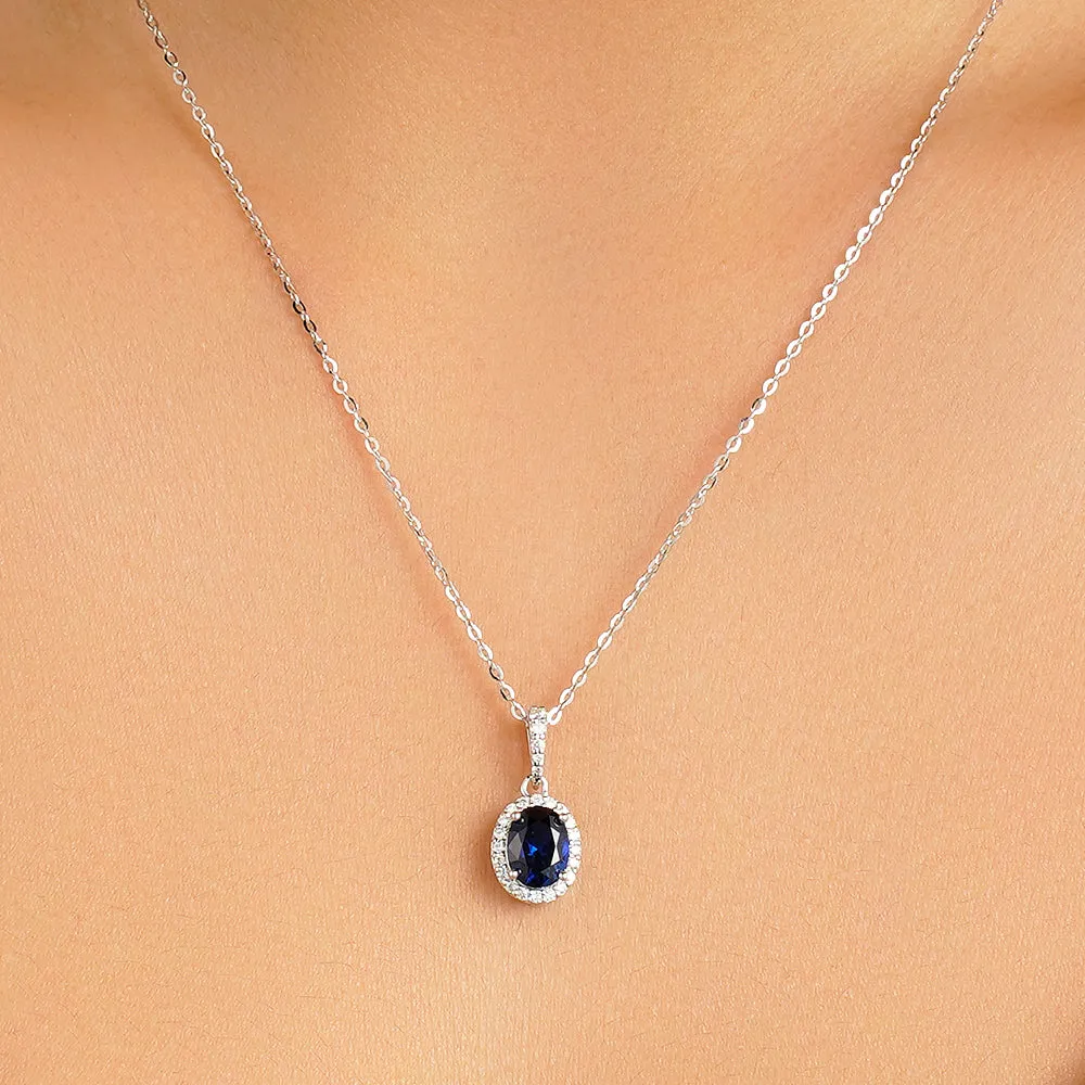 1.69 CT. Vintage Style Oval Sapphire Halo Pendant