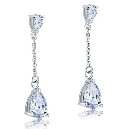 2 Carat Created Zirconia Pear Cut Zirconia Dangle Drop Sterling 925 Silver Earrings MXFE8085