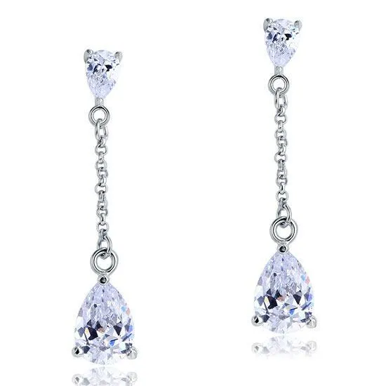 2 Carat Created Zirconia Pear Cut Zirconia Dangle Drop Sterling 925 Silver Earrings MXFE8085