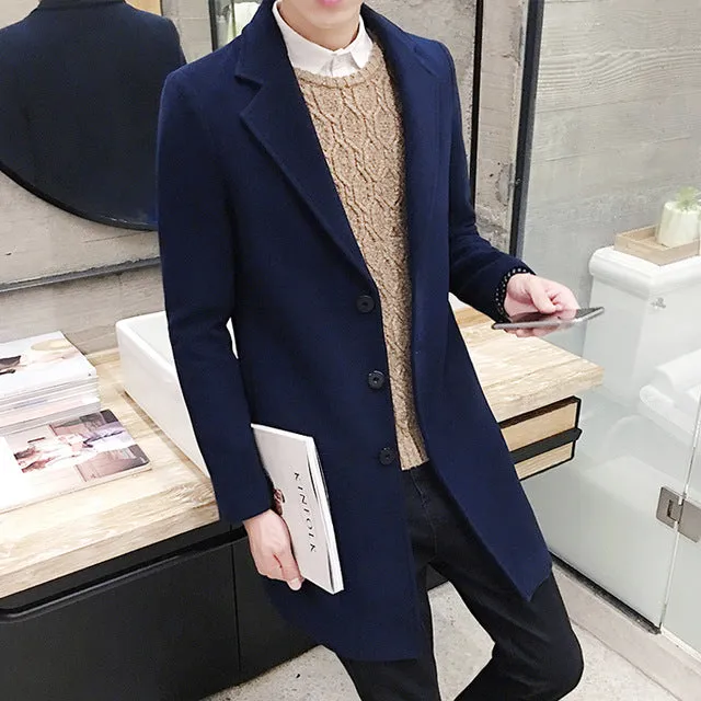 2018 New Winter Wool Coat Men Leisure Long Sections Woolen Coats Men's Pure Color Casual Fashion Jackets / Casual Men Overcoat