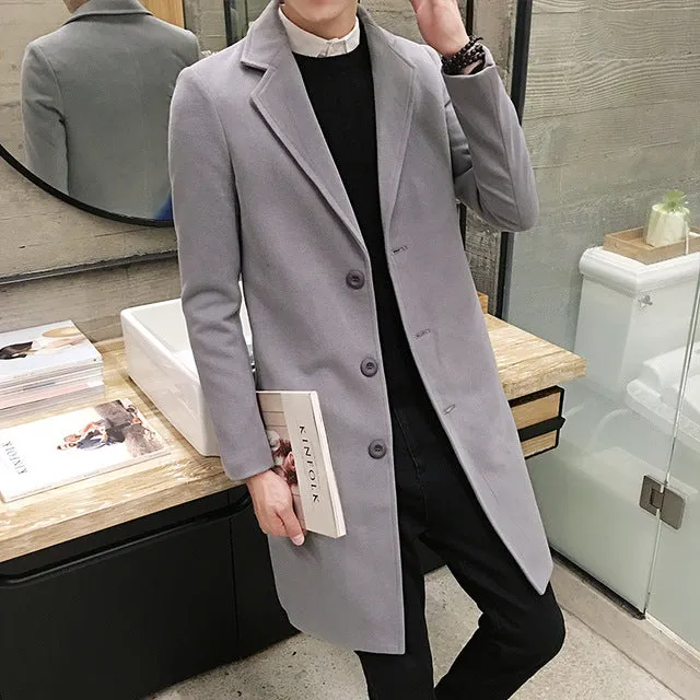 2018 New Winter Wool Coat Men Leisure Long Sections Woolen Coats Men's Pure Color Casual Fashion Jackets / Casual Men Overcoat