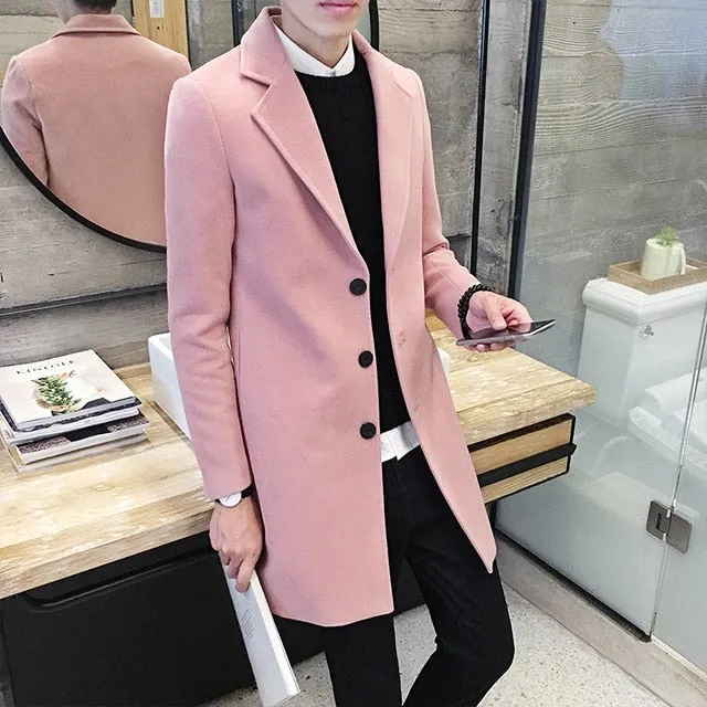 2018 New Winter Wool Coat Men Leisure Long Sections Woolen Coats Men's Pure Color Casual Fashion Jackets / Casual Men Overcoat