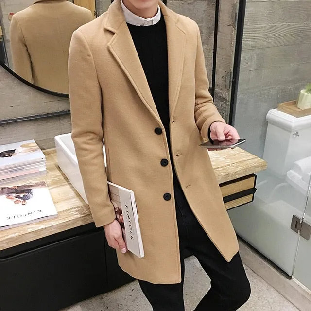 2018 New Winter Wool Coat Men Leisure Long Sections Woolen Coats Men's Pure Color Casual Fashion Jackets / Casual Men Overcoat