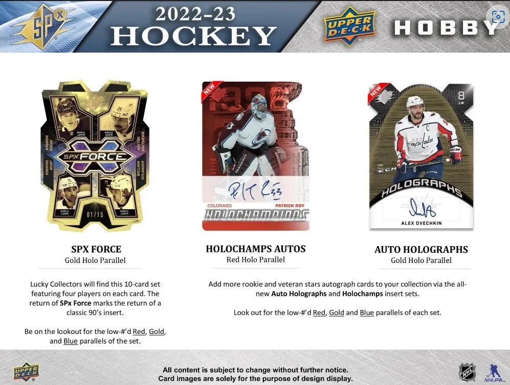 2022/23 Upper Deck SPx Hockey Hobby Box 5 Cards per Box