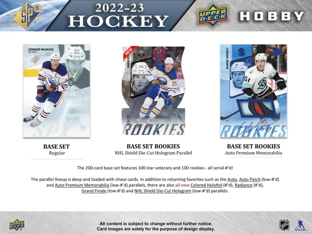 2022/23 Upper Deck SPx Hockey Hobby Box 5 Cards per Box