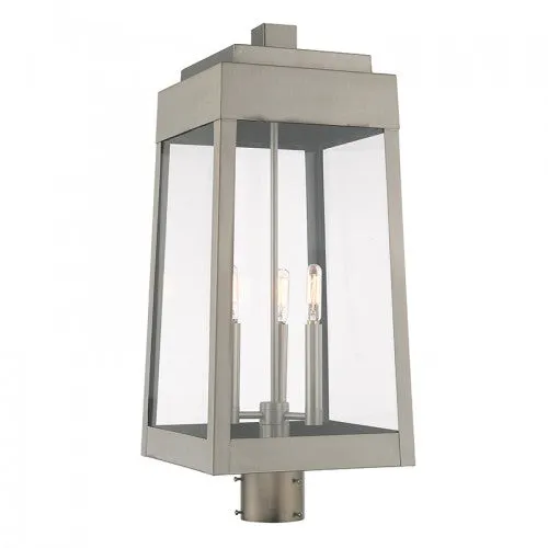 3 Lt Brushed Nickel Post Top Lantern