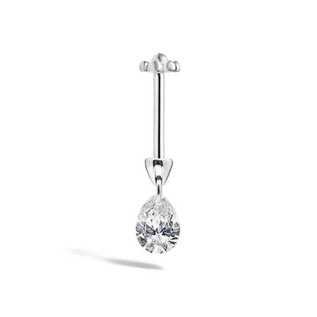 4mm Floating Pear Diamond Threaded Charm Earring by Maria Tash in 14K White Gold.