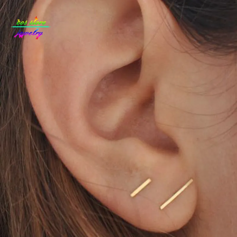 6 Sizes ! Minimalist Brief Gold/Silver/Black/Rose Bar Stud Earrings For Women Femme Bijoux