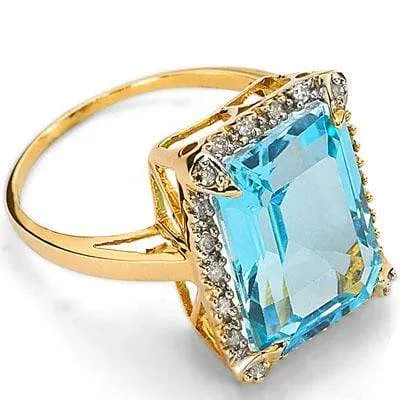 7.70 CARAT SKY BLUE TOPAZ & 1/5 CT DIAMOND 10KT SOLID GOLD RING