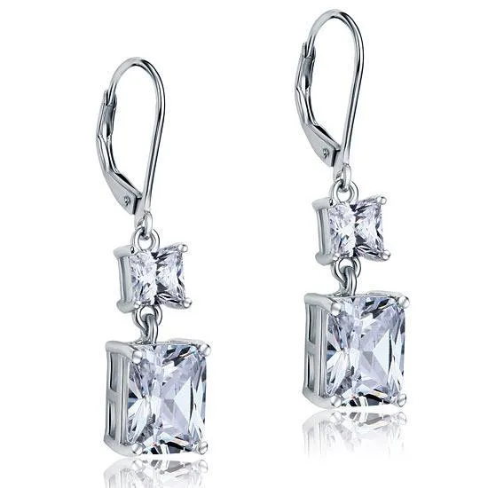 8 Carat Princess Cut Created Zirconia Dangle Drop 925 Sterling Silver Earrings MXFE8095