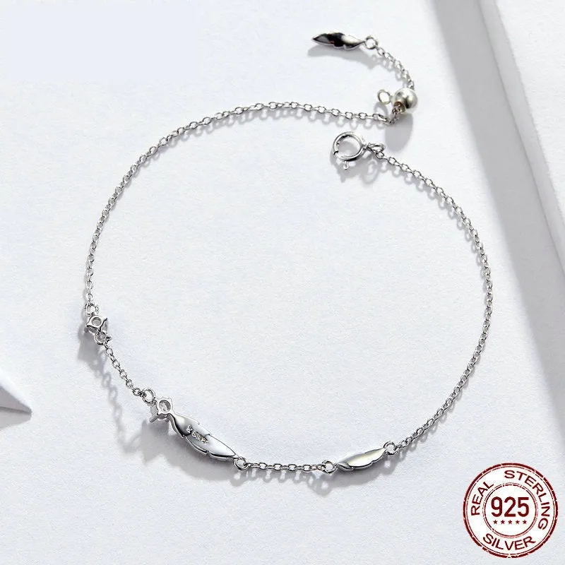 925 Sterling Silver Boho Feather Pattern Link Chain Bracelet for Women