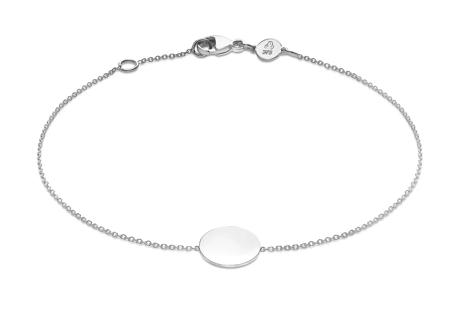 9K White Gold 10mm Disc Adjustable Bracelet 18cm-19cm