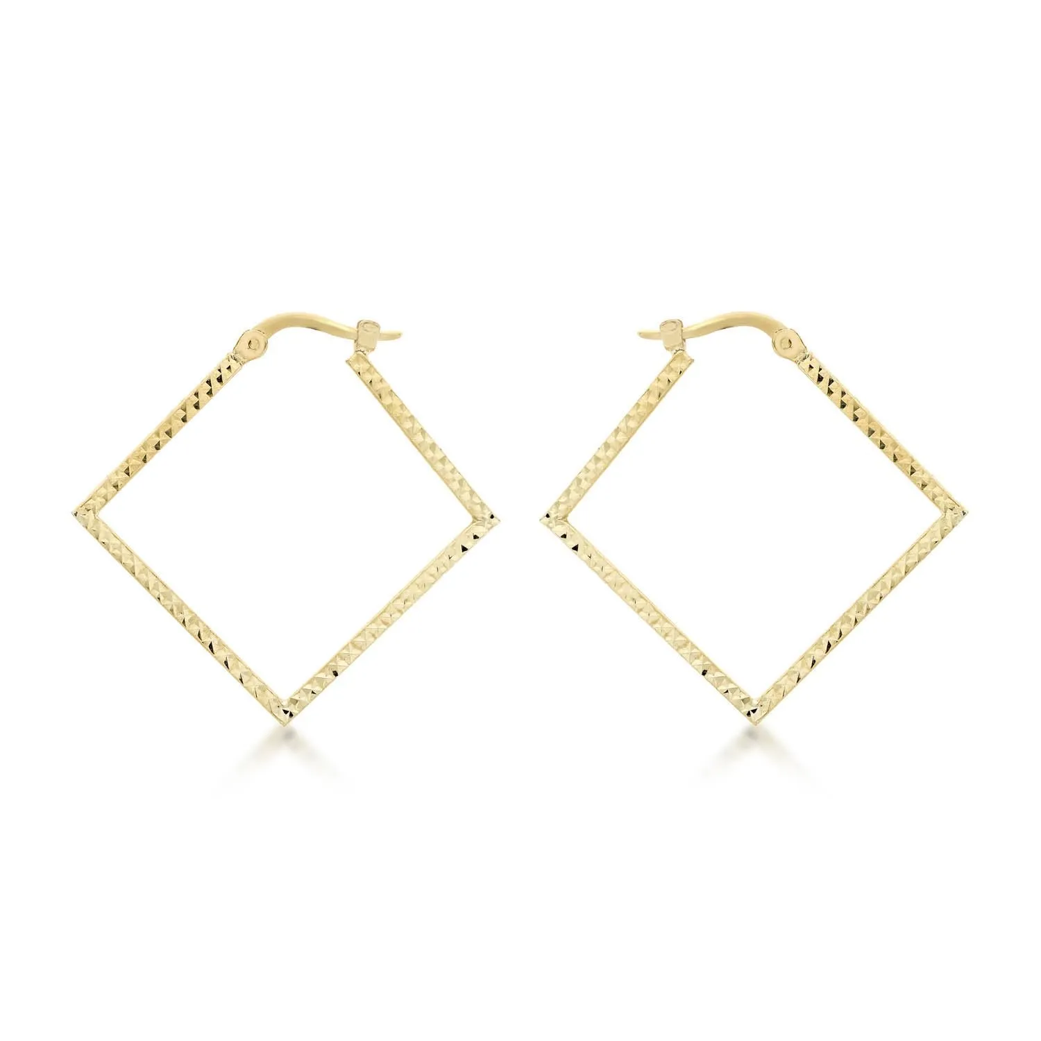 9K Yellow Gold 23mm x 23mm Diamond Cut Square Creole Earrings