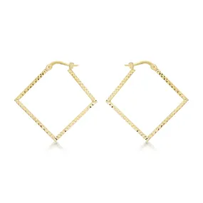 9K Yellow Gold 23mm x 23mm Diamond Cut Square Creole Earrings