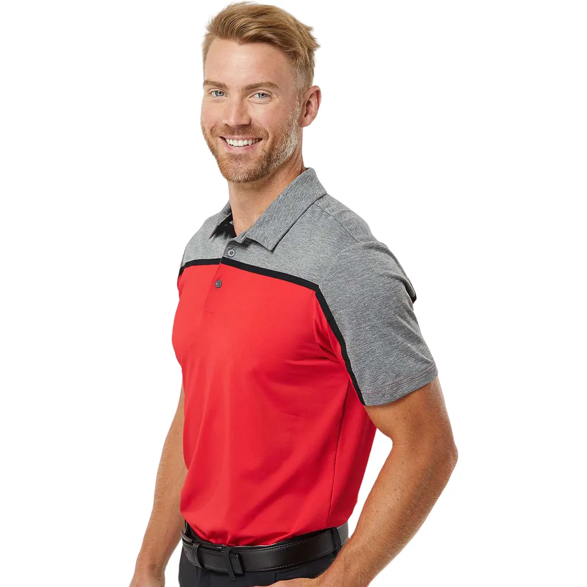 Adidas Men's Collegiate Red/Black/Grey Five Melange Ultimate Colorblocked Polo