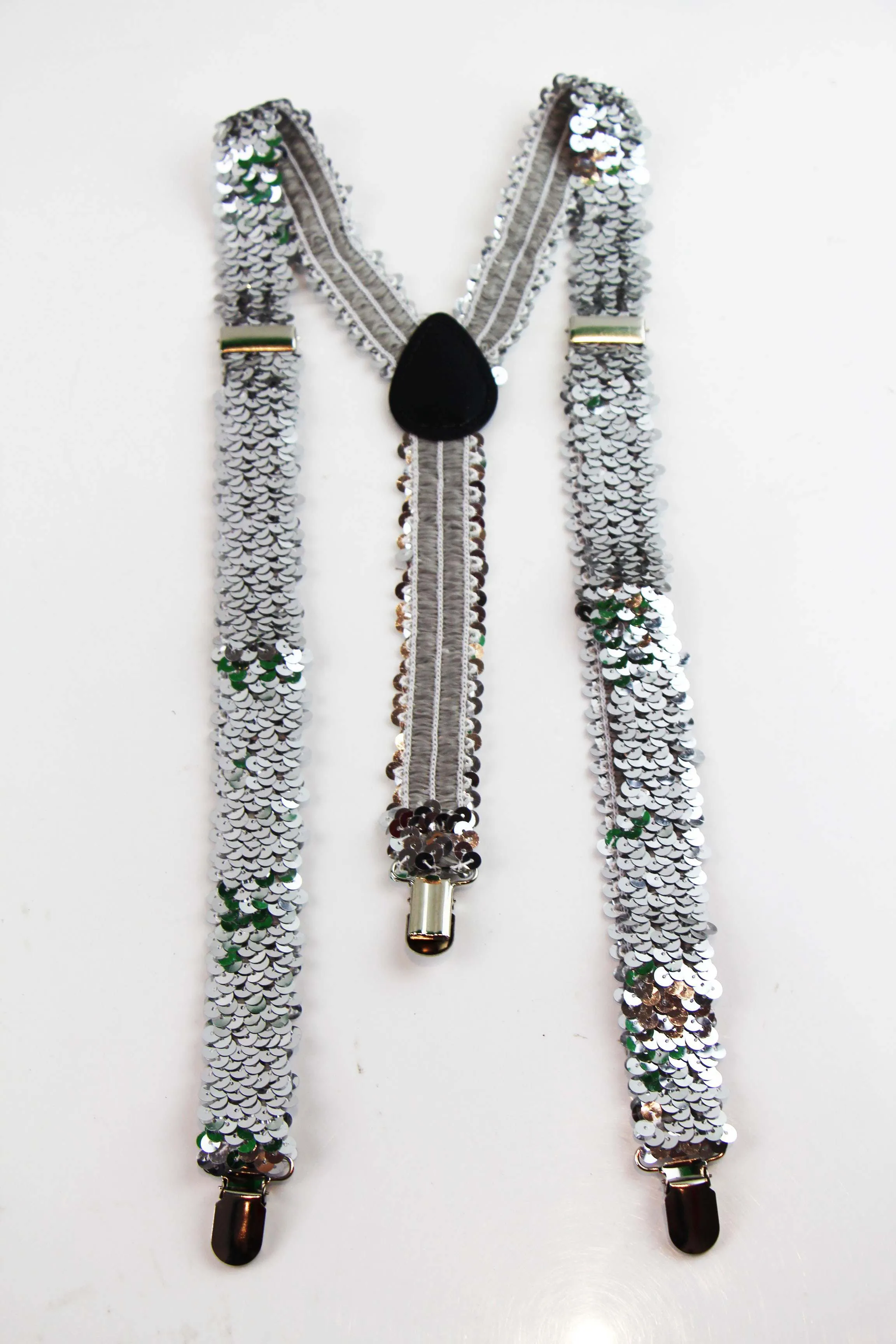 Adjustable 100cm Silver Mens & Womens Sequin Suspenders