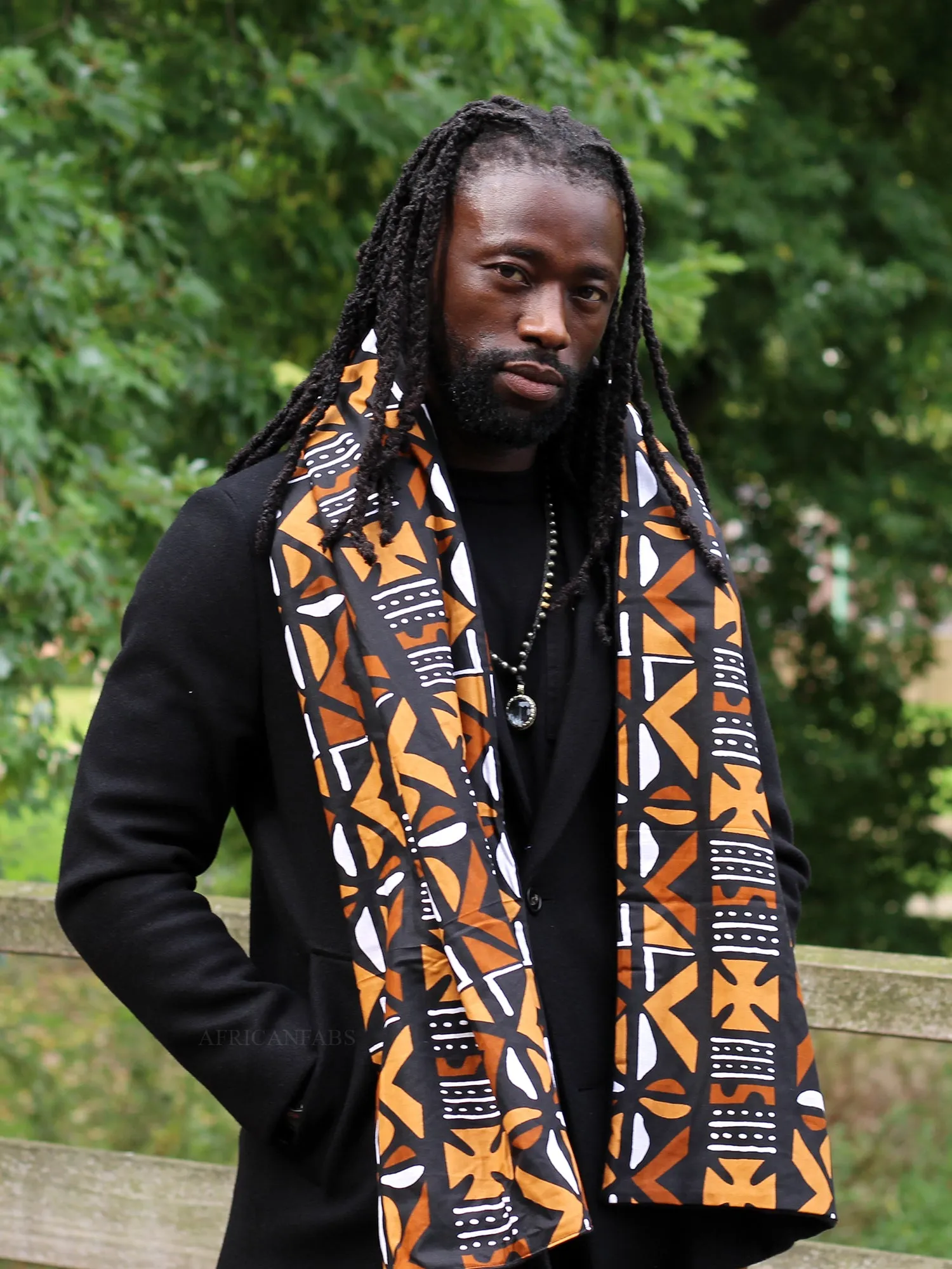 African print Winter scarf for Adults Unisex - Brown mud