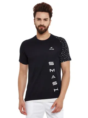 Alcis Men Black Printed Round Neck Tennis Pro T-shirt