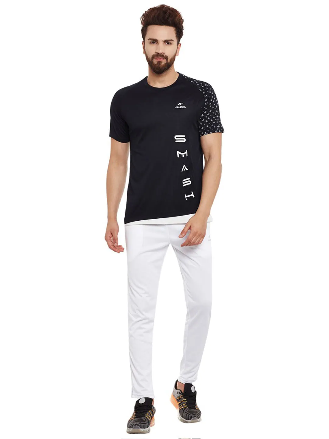 Alcis Men Black Printed Round Neck Tennis Pro T-shirt