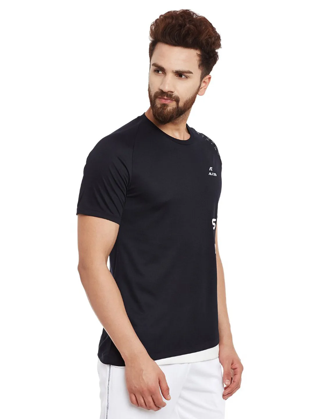 Alcis Men Black Printed Round Neck Tennis Pro T-shirt