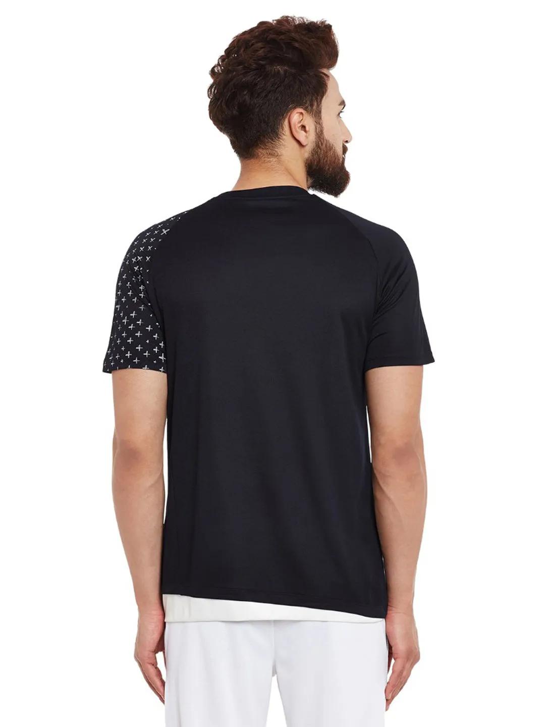 Alcis Men Black Printed Round Neck Tennis Pro T-shirt