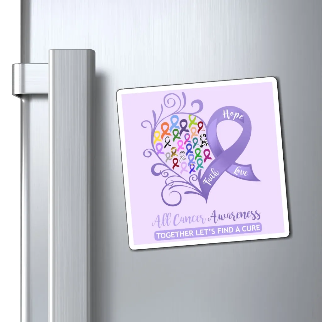 All Cancer Awareness Heart Magnet (Lavender Background) (3 Sizes Available)