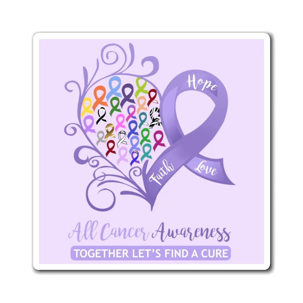 All Cancer Awareness Heart Magnet (Lavender Background) (3 Sizes Available)