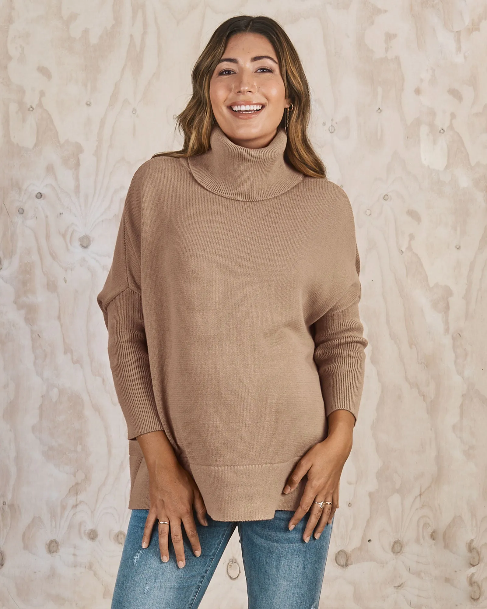 All in One Maternity Reversible Knit Jumper in Champagne