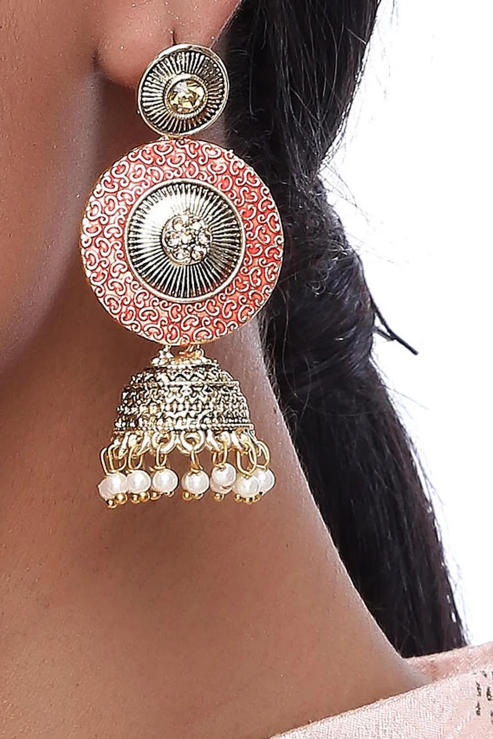 Alloy Jhumka Dangling Earrings in Rose Gold