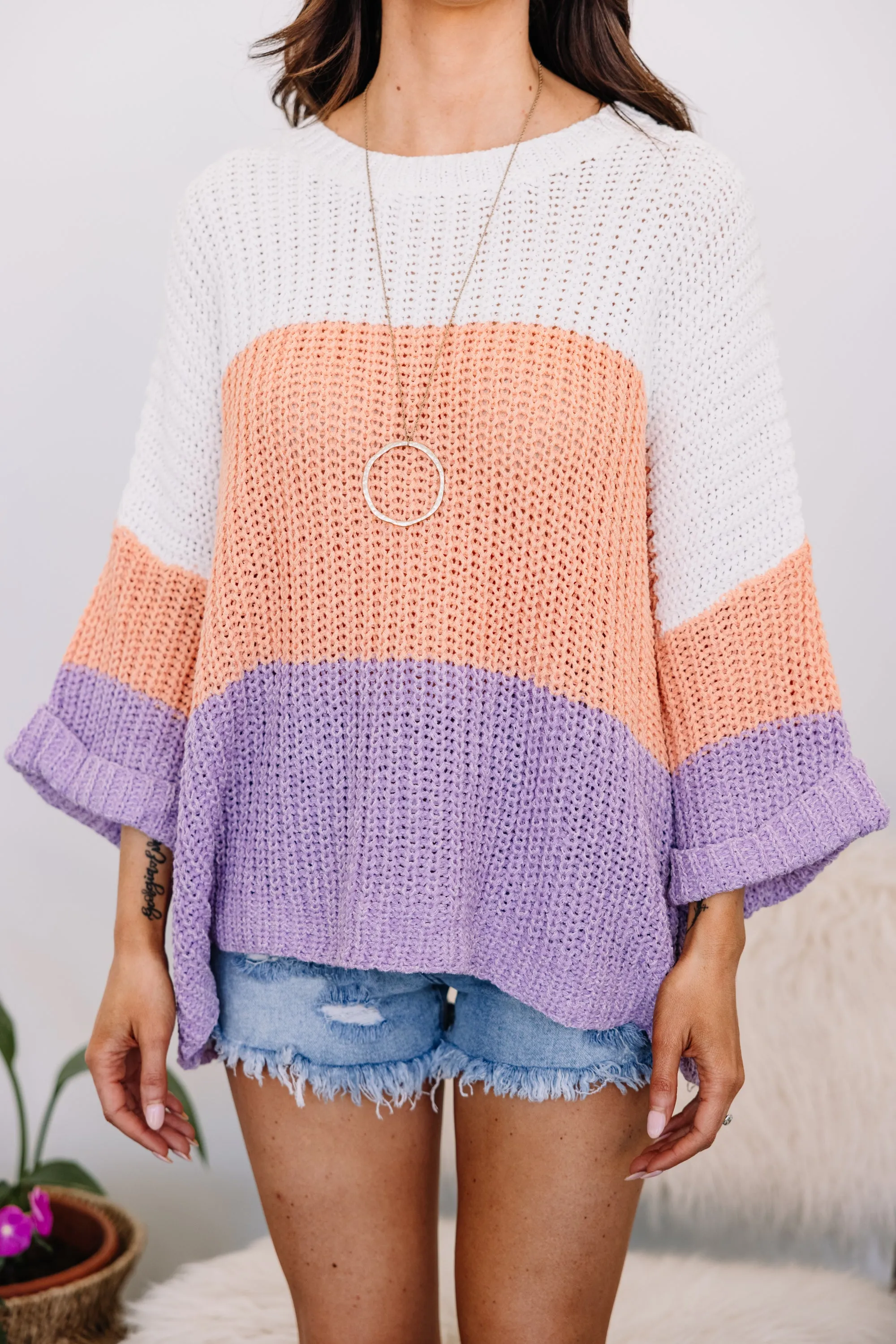 Always Getting Better Lavender Purple Colorblock Sweater