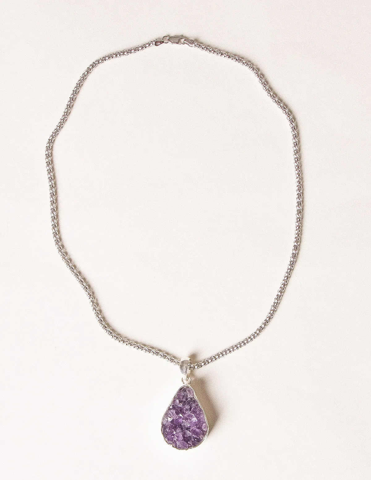 Amethyst Druzy Pendant Silver Necklace - One of a Kind