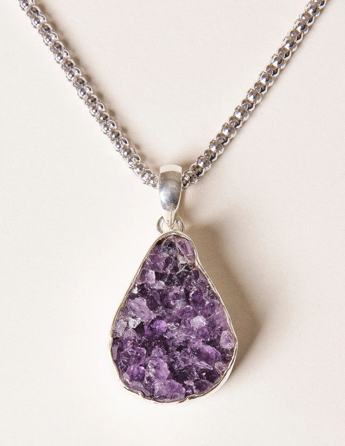 Amethyst Druzy Pendant Silver Necklace - One of a Kind