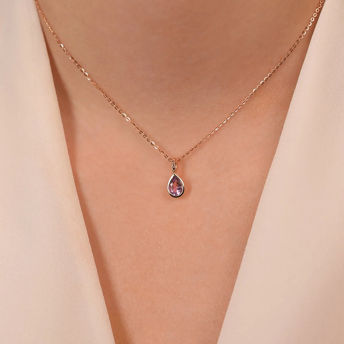 Amethyst Teardrop Pendant Necklace