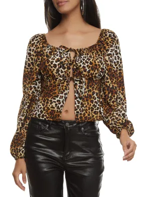 Animal Print Tie Front Top