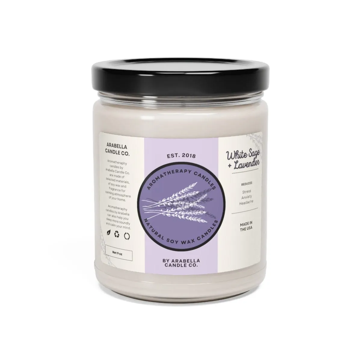 Arabella Co. Scented Soy Candle, 9oz - White Sage & Lavender