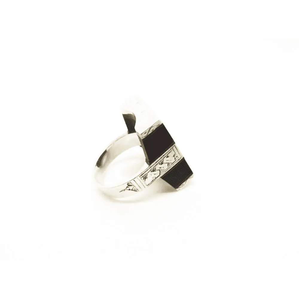 Artisan Tuareg Silver Ring Chevron Bead