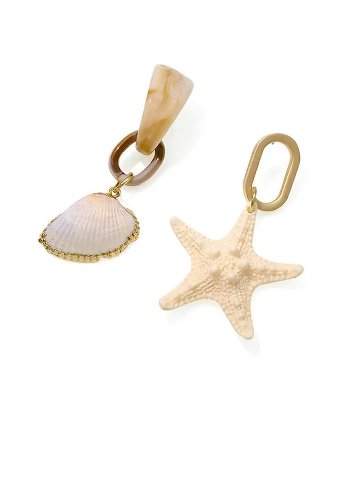 Asymmetric Acrylic Seashell Starfish Statement Earrings